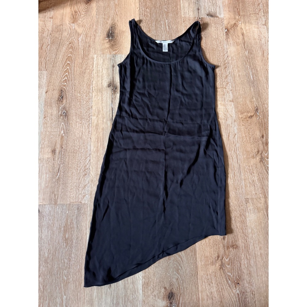 Diane von Furstenberg Black Silk Asymmetrical Hem Shift Dress Size 0